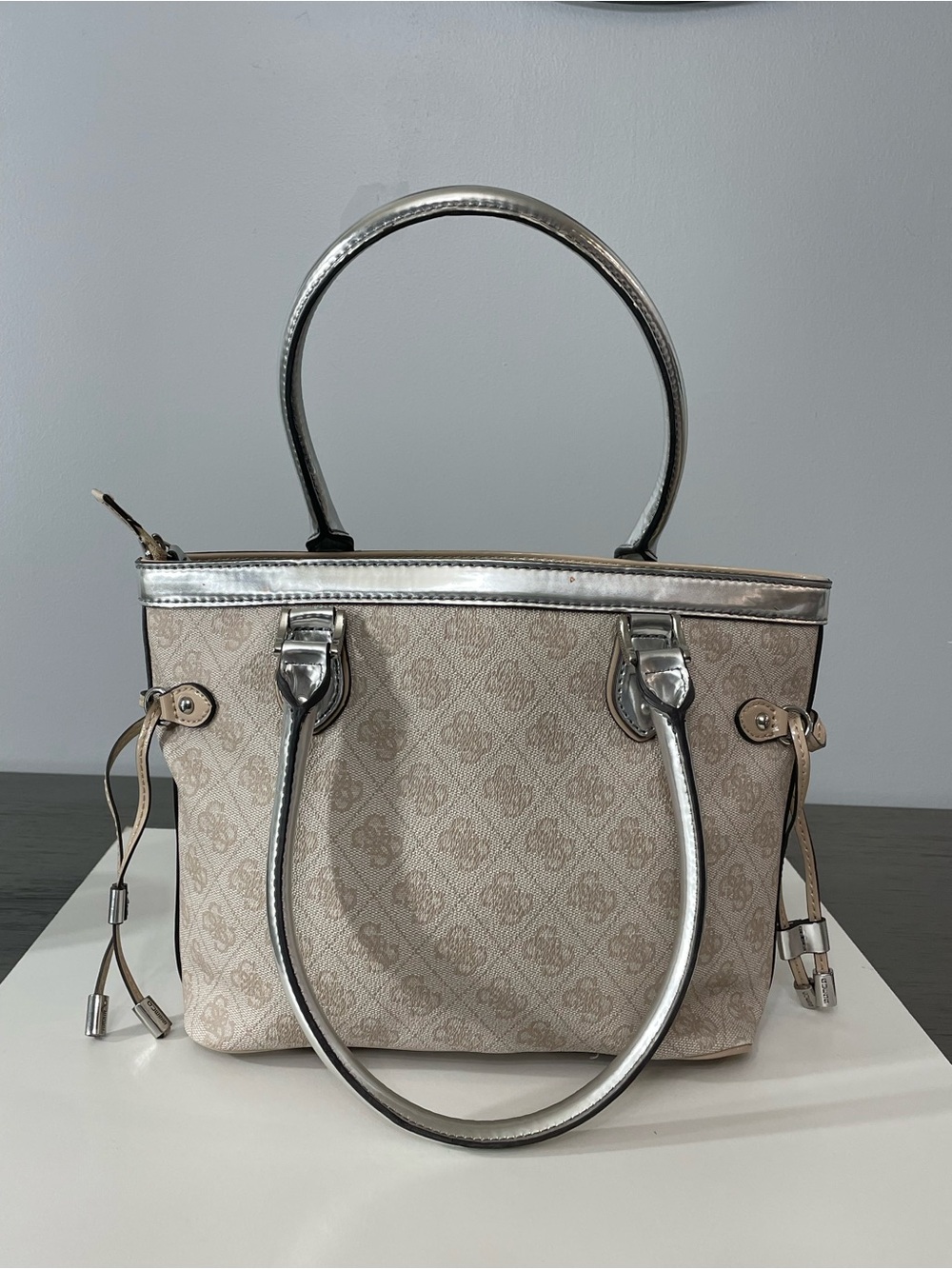 Guess Beige and Silver Tote Handbag - Designer-Inspired Women Bag - Picture 6 of 13